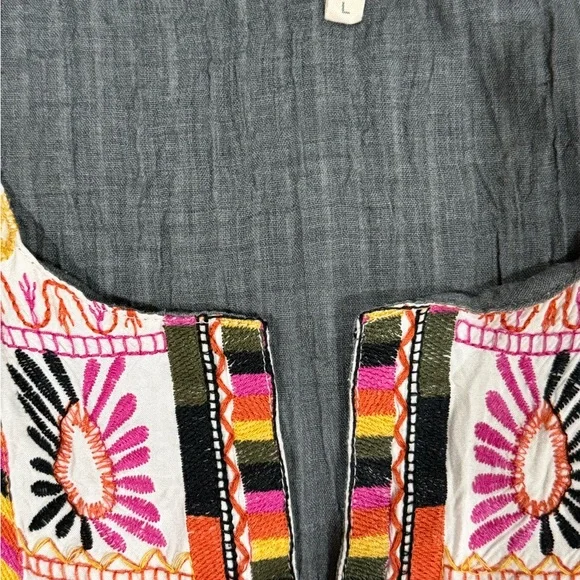 Entro Boho Striped Mini Dress with Colorful Embroidery - Size L - Picture 4 of 6